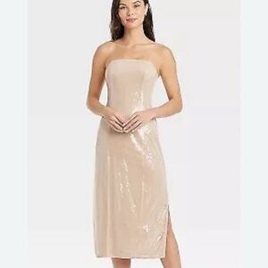 Women's Sequin Midi Strapless Gown-A New Day-Nude Size L